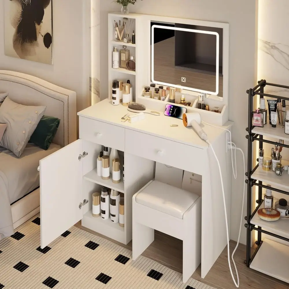 Beauty Makeup Outlet - Ensemble de coiffeuse avec grand espace